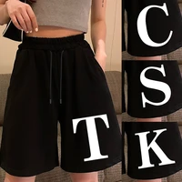 summer shorts with high waist loose wide leg shorts for women knee length straight 26 white letter printed straight short female