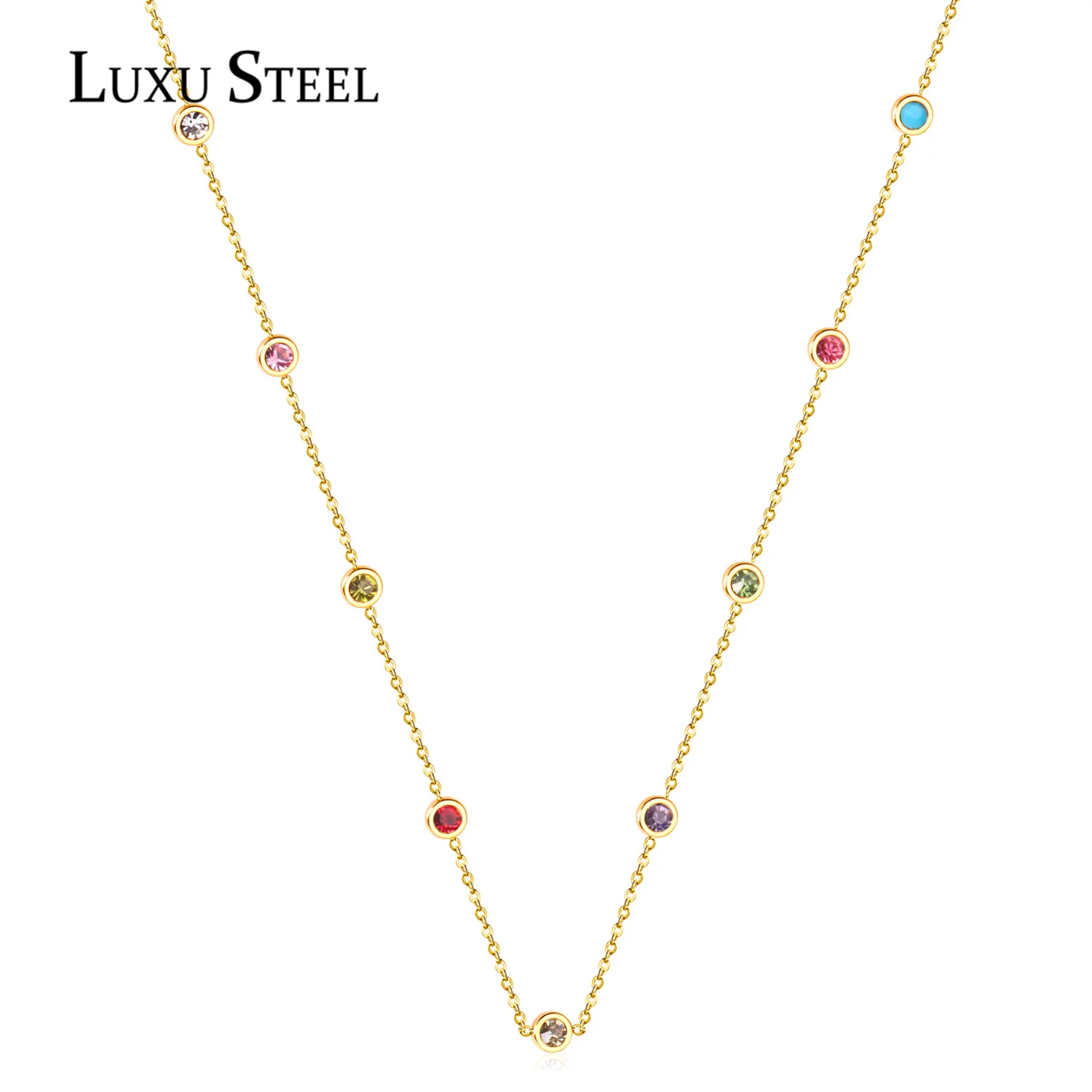 LUXUSTEEL Neckalce For Women No Fade Colorful Crystal Pendant Necklace Women Accessories 2022 Hot Sale Long Chains Necklaces