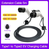 type 1 female to type 2 male plug ev charging cable 32a 7 2kw for electric car charger station evse cord 32 8ft long