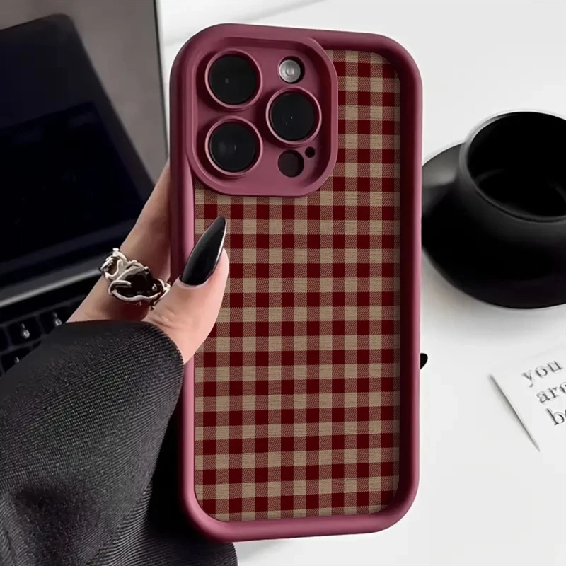 Фото Винтажный чехол для телефона с красно-коричневым клетчатым узором для Xiaomi Redmi Note 14 13 12 11 Pro Plus 5G, силиконовый чехол для Redmi 14C 13C Fundas №1