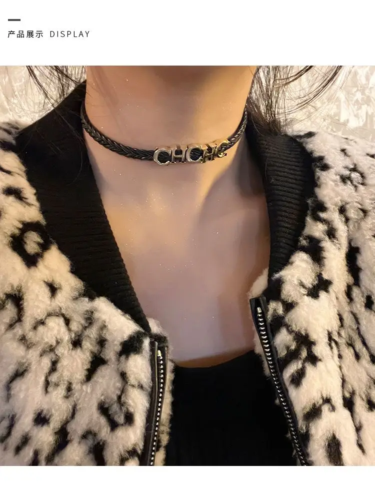 

Fashion Leather Necklace Black Letter CH Collar Gold Necklace Classic PU Leather Woven Necklace Women's Jewelry Gift