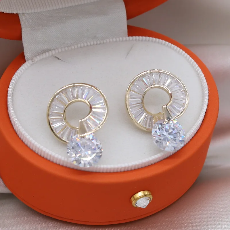 Серьги женские круглые с цирконом роскошные ювелирные украшения покрытием из