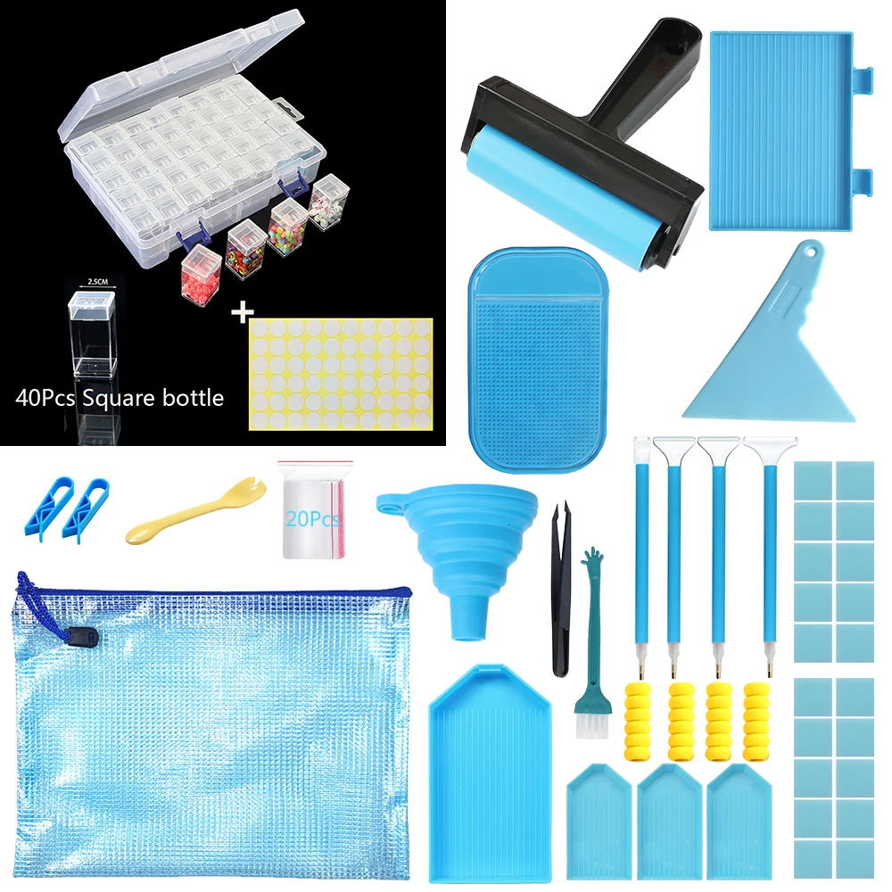

Square Shaped Bottle 40Grid Box Diamond Painting Tools Accessories Storage Beads Container Embroidery Mosaic Stone
