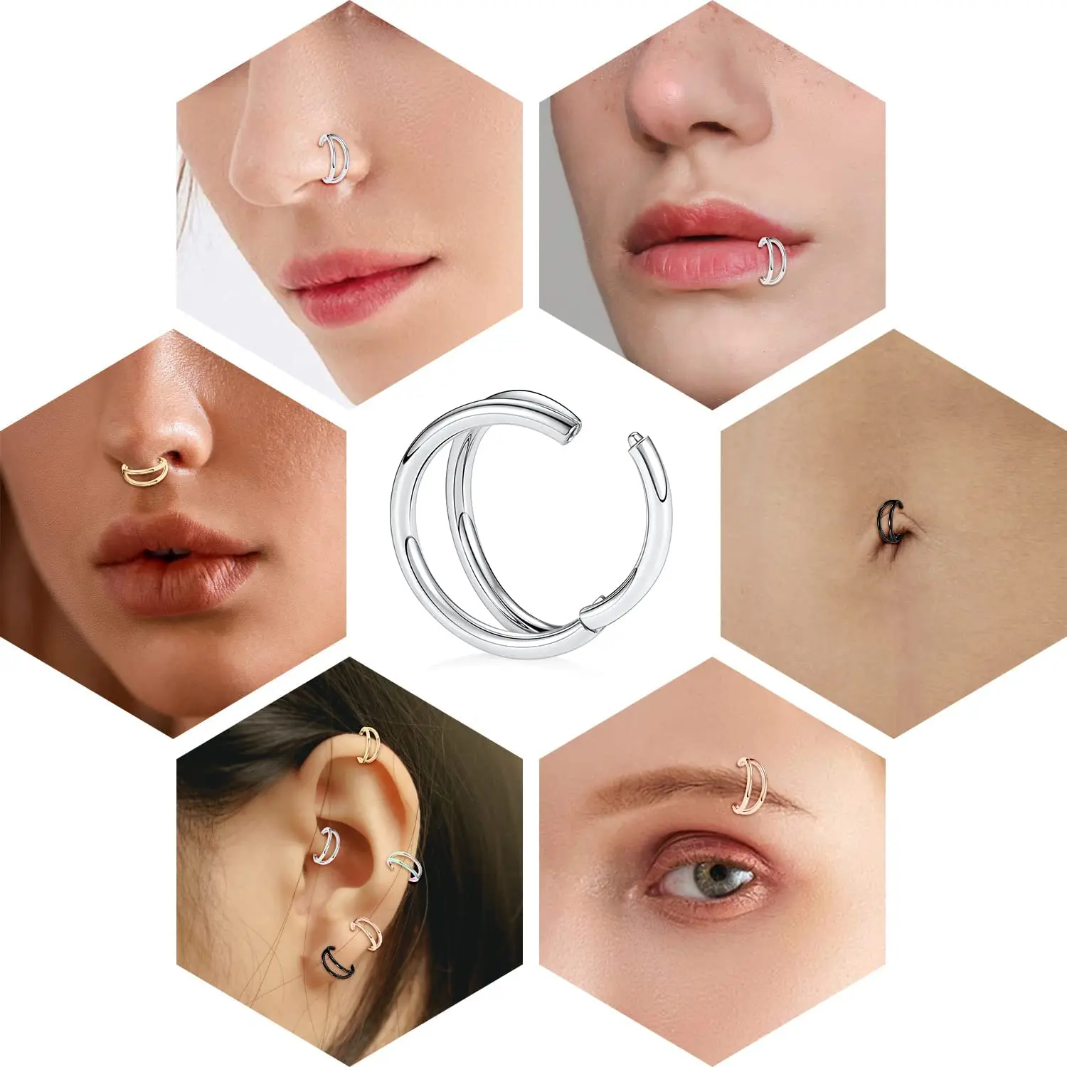 2pcs Titanium Zircon Septum Clicker Piercing Helix Nose Rings Double Hoops Ear Studs Cartilaged Tragus Helix  Body Jewelry