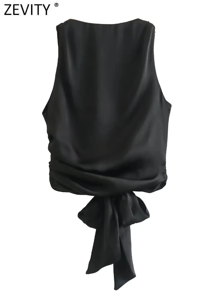 Женские сексуальные черные атласные топы Zevity с короткими рукавами и открытой
