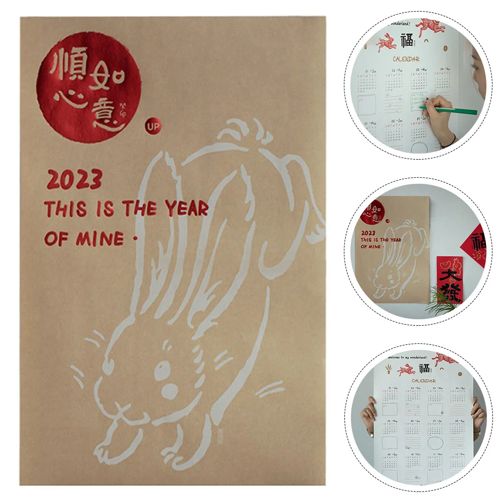 

Calendar Wall Chinese Hanging Poster Year China Family New Rabbit Lunar Bunny Paper Decor Traditional Printed Clear 2023