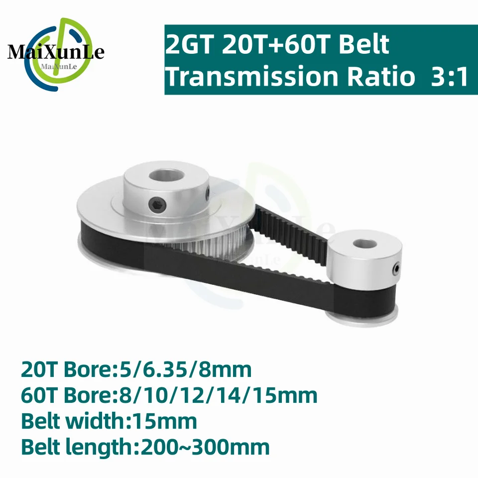 

Аксессуары для 3D-принтера 2GT, шкив зубчатого ремня GT2 20T + 60T, редукция 3:1/1:3, комплект шкивов, отверстие 5 ~ 15 мм, Ширина ремня 15 мм