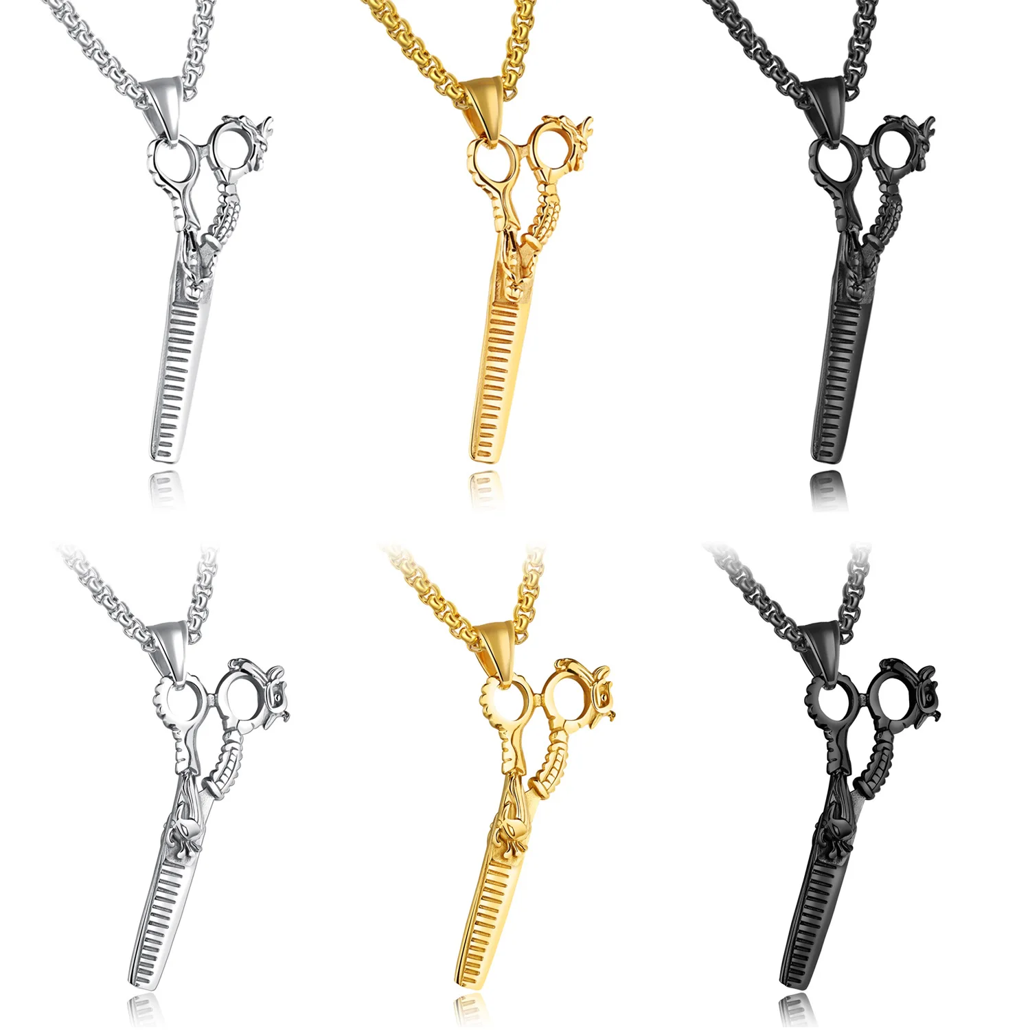

Personalized Creative Hair Stylist Dragon Scissors Necklace Men's Fashion Overbearing Titanium Steel Pendant Accessories