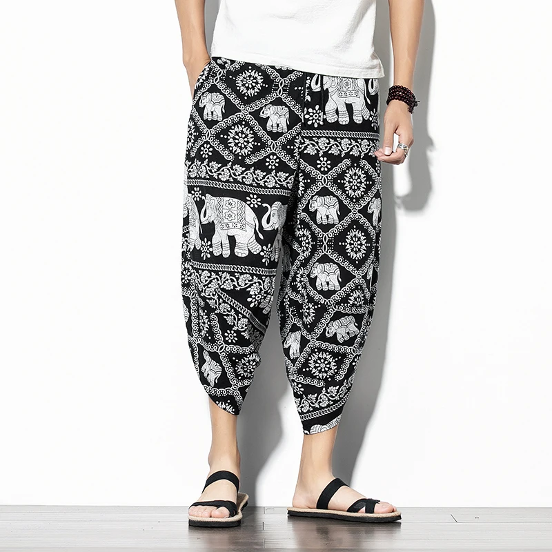 

2023 Summer casual men's pants streetwear printing sweatpants harajuku joggers men calf-length beach trousers for man