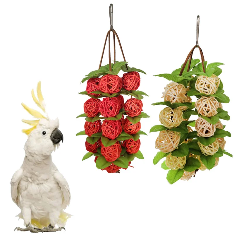 

Pet Parrot Chewing Pendent Toys Natural Grass Woven with Bell Hanging Bird Cage Toy Swing Climb Playing Pendant Bird Accessories