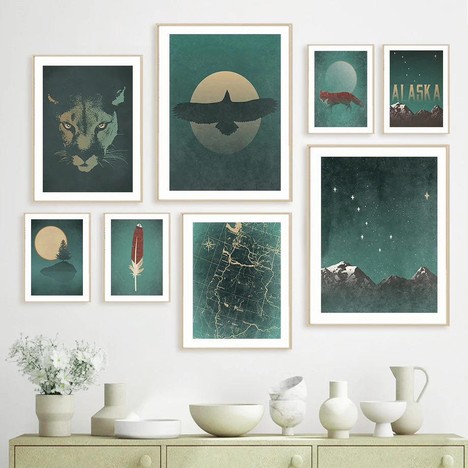 

Wild Ram Eagle Feather Cougar Fox Coyote Wall Art Canvas Painting Nordic Posters And Prints Wall Pictures For Living Room Decor