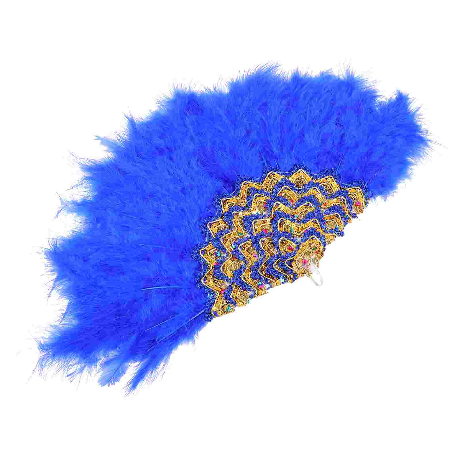 

Wedding Fan Bridal Plumage Fan Vintage Folding Fan Performance Fan Hand Fan for Costume Dancing Show Party Blue