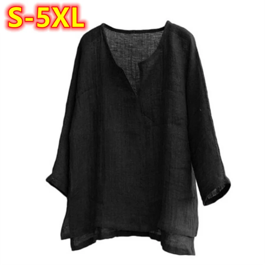 

2023 Men's Oversized Casual Cotton Linen Shirt Breathable Soft Long Sleeve LooseTops Summer V Neck Solid Mens Summer Shirts Tops