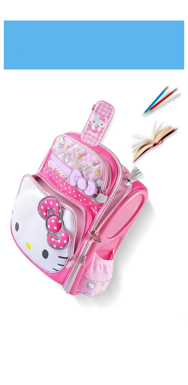 Kitty Primary School Student Schoolbag Female Grade 1-3 Large Capacity Korean Cute Children's Full Open Backpack Bags