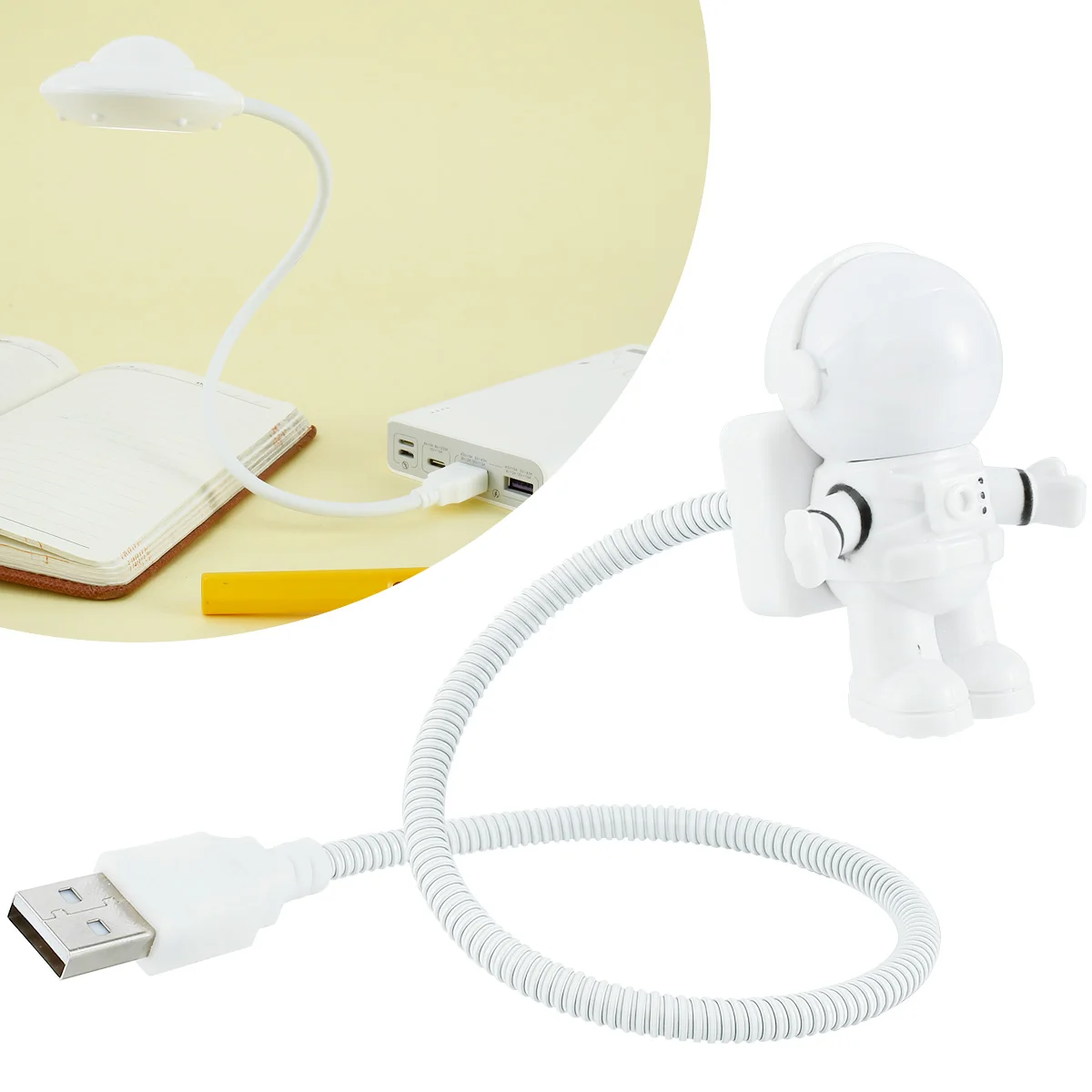 

USB Powered Spaceman Lamp Eye Protection Creative Astronaut Shape Reading Desk Lamp w/Goose Neck Arm 0.5W Low Power LED Lamp for