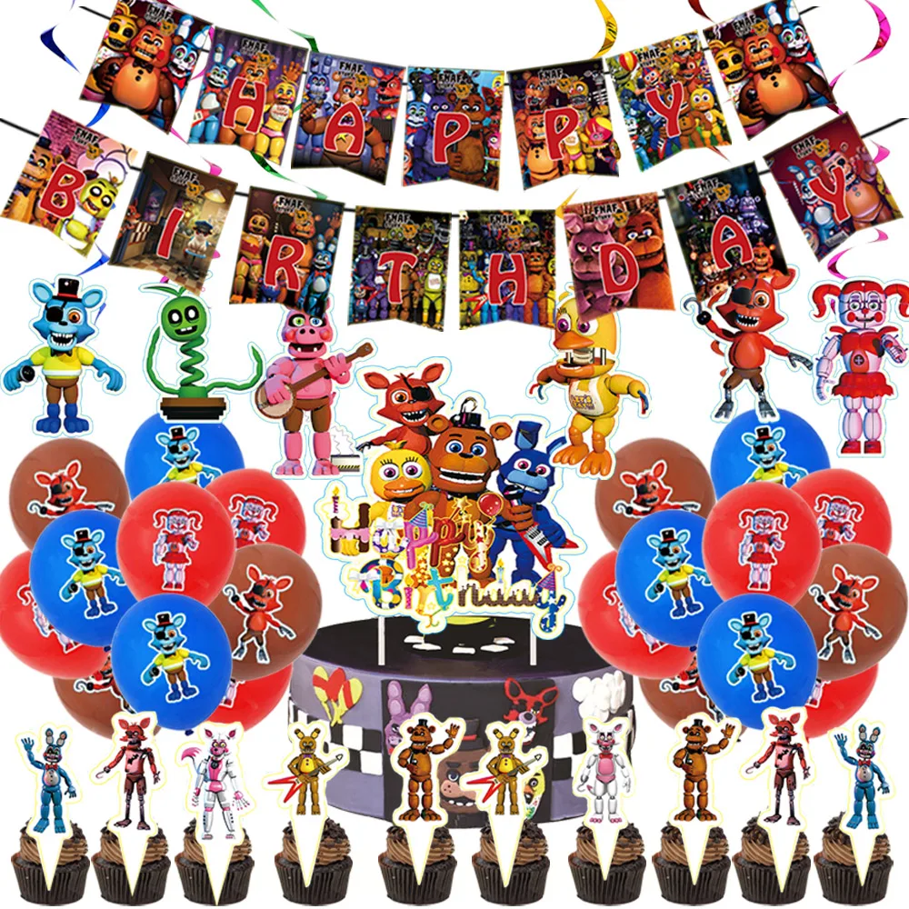 

Five Nights Game Party Decorations Set Freddying Cartoon Bear Balloons Banner Cake Topper Kids Birthday Party Supplies Gift Toy