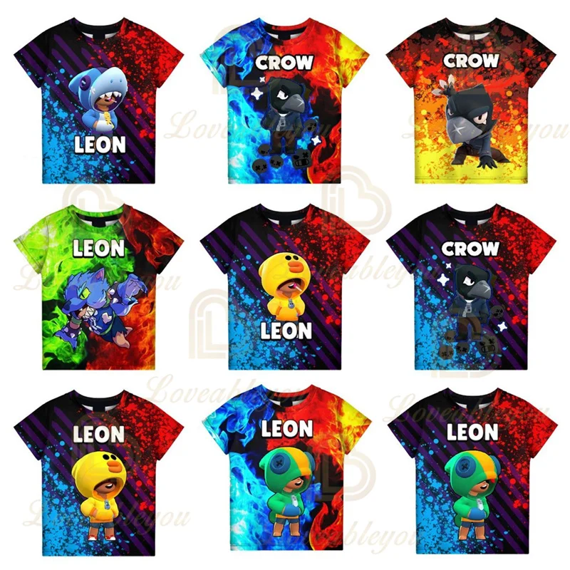 

Crow Bravo Tshirt Leon Clothes Crow Spike Kids Tops Tee 3D Clothing Short Sleeve Cartoon Shirt Costume Game Men Boy Girl Women