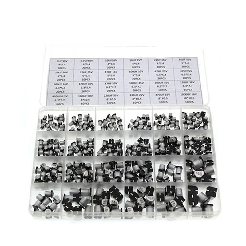 

400PCS 1UF-1000UF 24 Specifications High Quality SMD Aluminum Electrolytic Capacitor Box Kit
