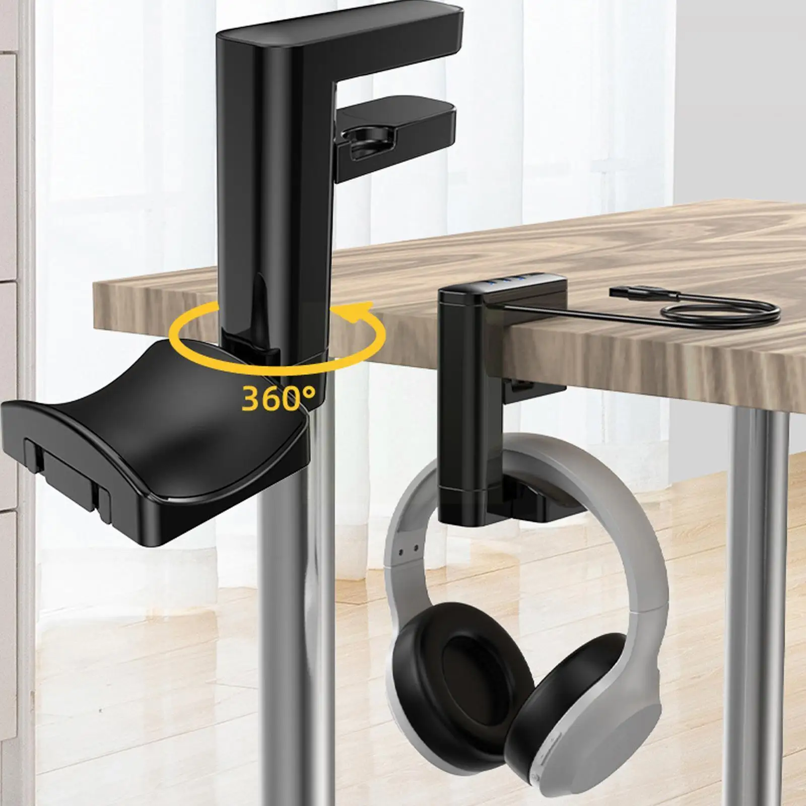 

Headphone Bracket Swivel Mounted Pc Gaming Headset With Display Hanger Desk Earphones Hub Usb Under Holder Hook Stand Ports J0v2