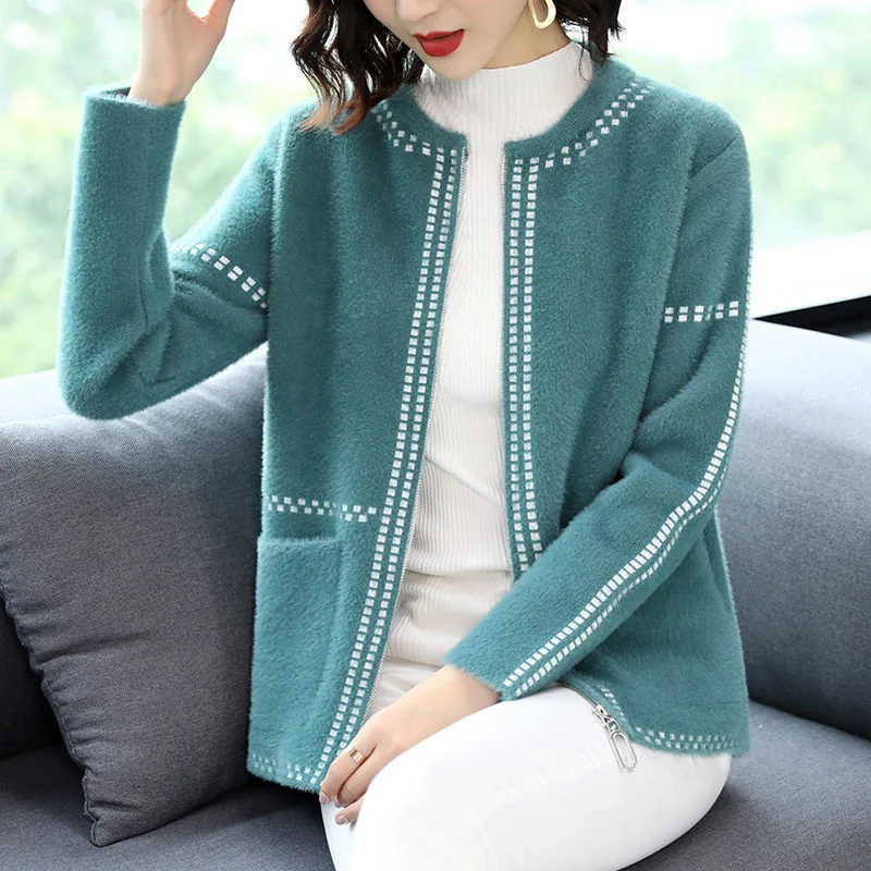 Autumn Winter Female New Imitation Mink Fleece Sweater Coat Women Loose Thickened Knitted Cardigan Women's Top Short Small Coat