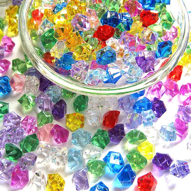 50 Pcs Fake Ice Cubes Acrylic Rock Diamond Crystals Treasure Crushed Gems for Vase Fillers, Table Scatter,Wedding,Arts(11x14mm)