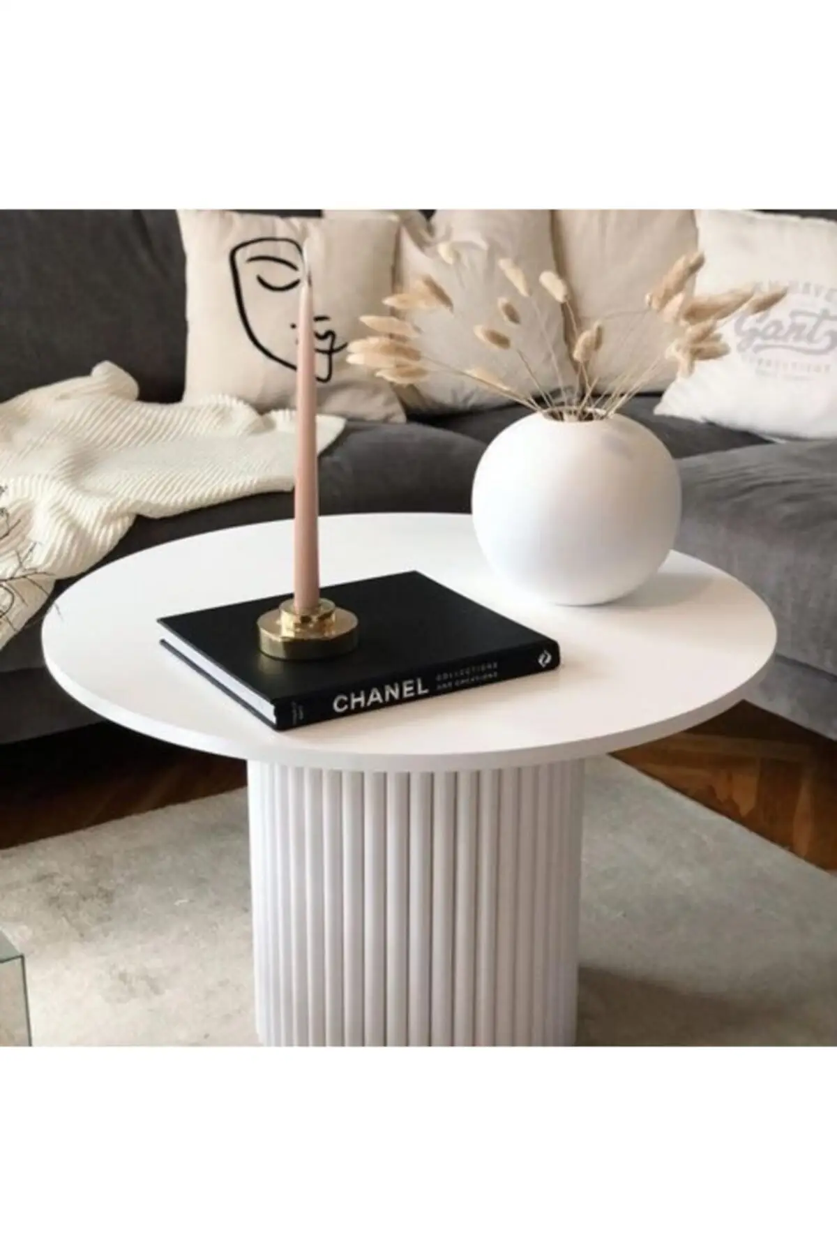

White Modern Round Slatted Medium Coffee Table
