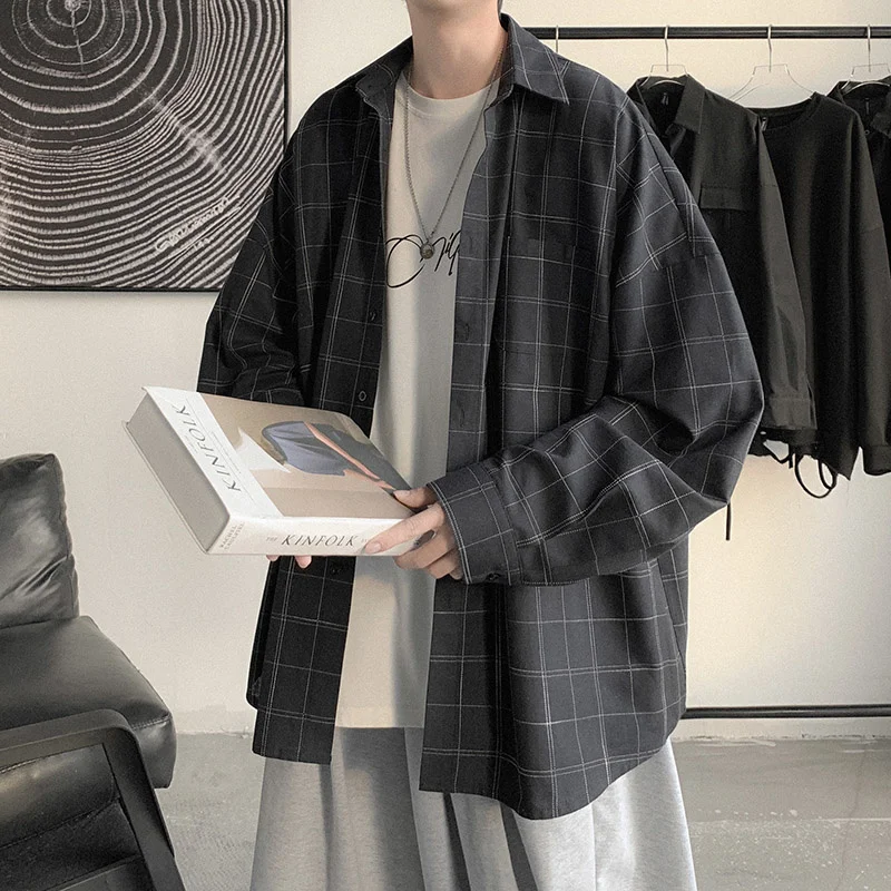 

2022 универсальная рубашка корейская мода пальто красивая одежда клетчатая рубашка Мужская модная брендовая повседневная одежда гавайская ...