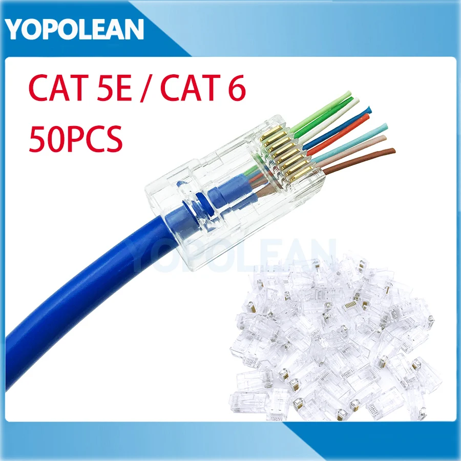 50 шт./лот RJ45 кошка 5E Cat 6 сетевой модульный разъем 8P8C CAT5E CAT6 Ethernet кабель