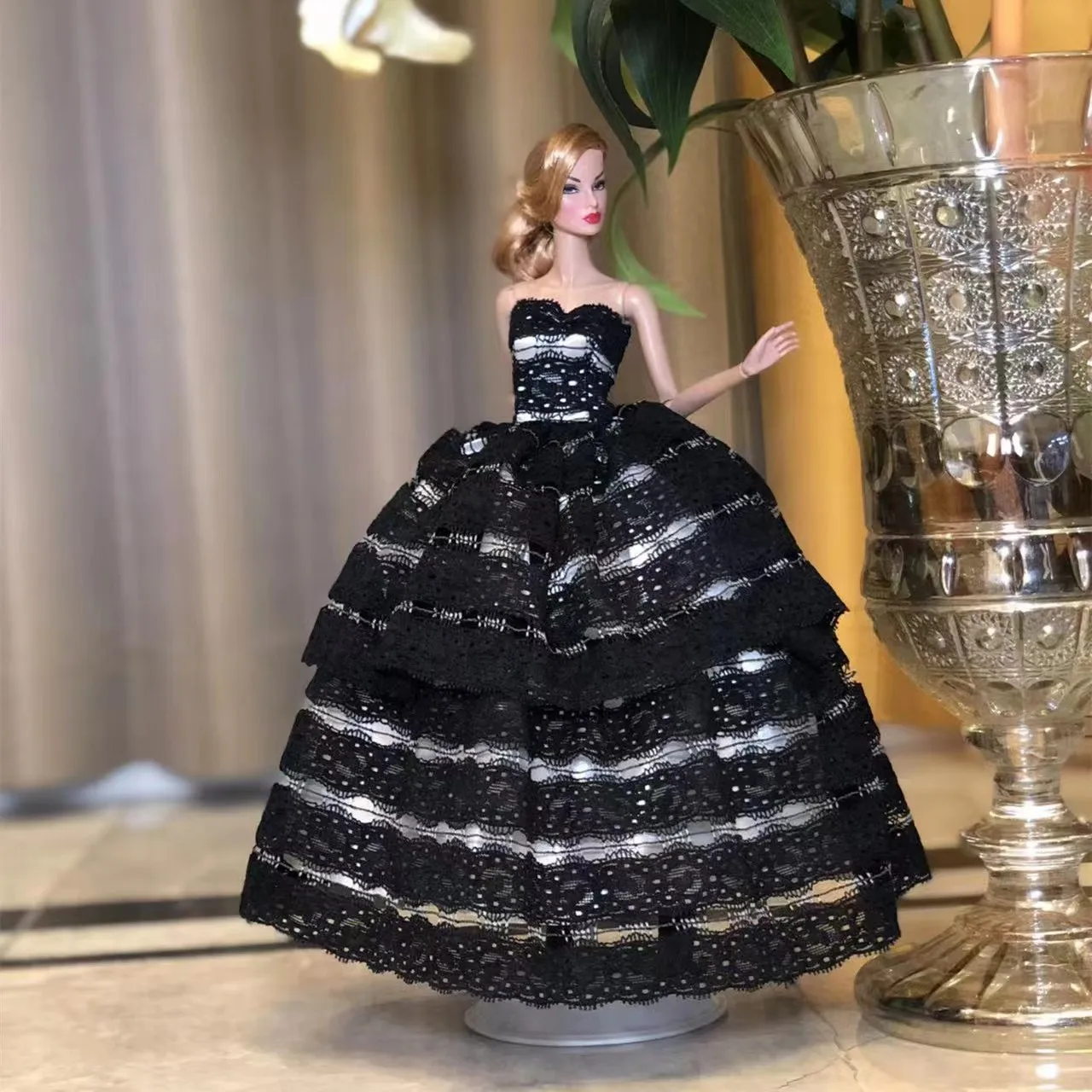 

Черное серебряное вечернее платье для куклы Барби 1/6, аксессуары для шарнирных кукол, одежда для Барби, свадебное платье, наряды для кукольн...