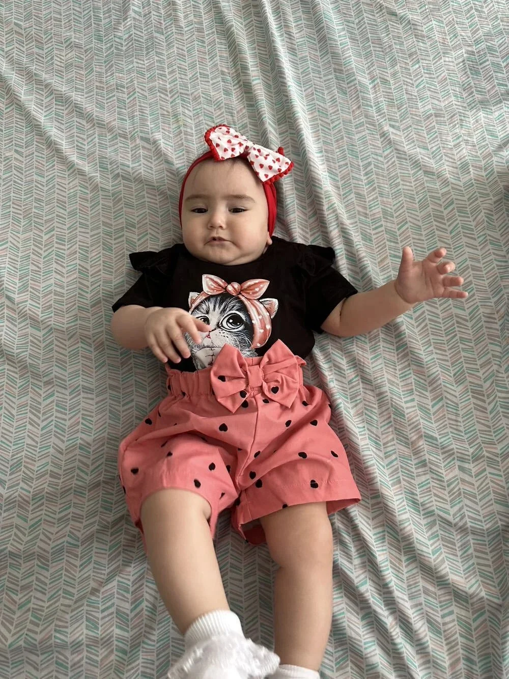 3 шт. футболка с коротким рукавом и шорты бантом на голову