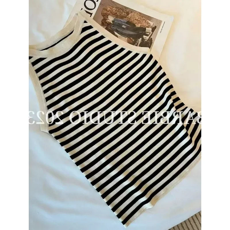 Новинка 2024 Женский трикотажный топ в полоску универсальная верхняя одежда с