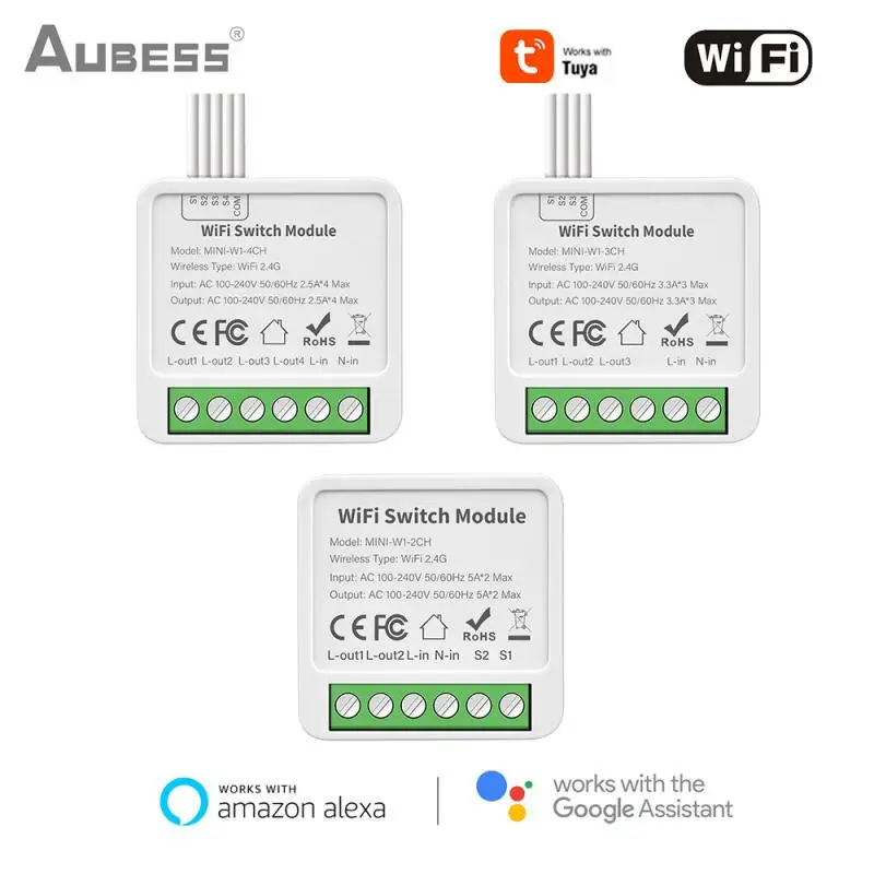 Умный мини-переключатель Tuya Wi-Fi/Zigbee 16 А, 1/2/3/4 клавиши, двухстороннее управление с Smart Life, Alexa, Google Home, Яндекс. Алиса