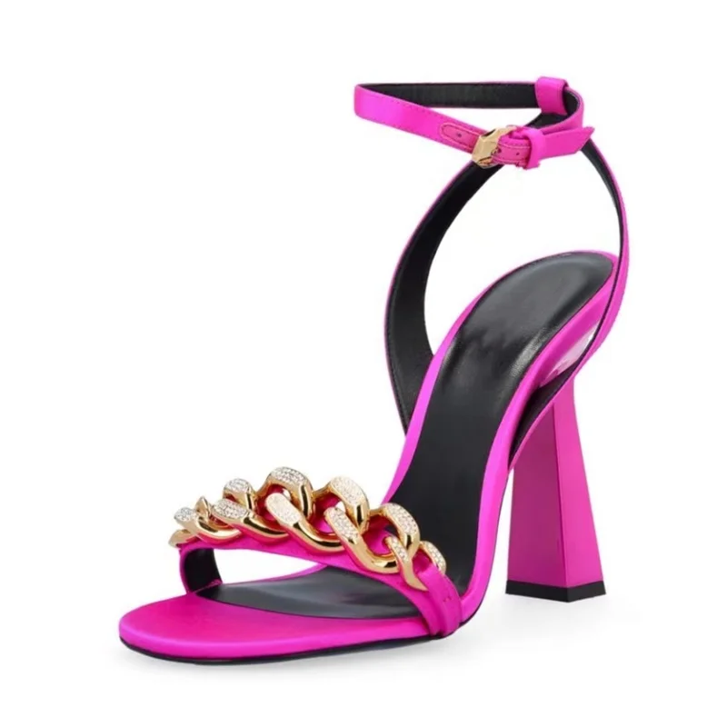 new fashion brand summer shoes luxury satin women's sandals leather dress shoes thick high heels wedding platform beach sandals