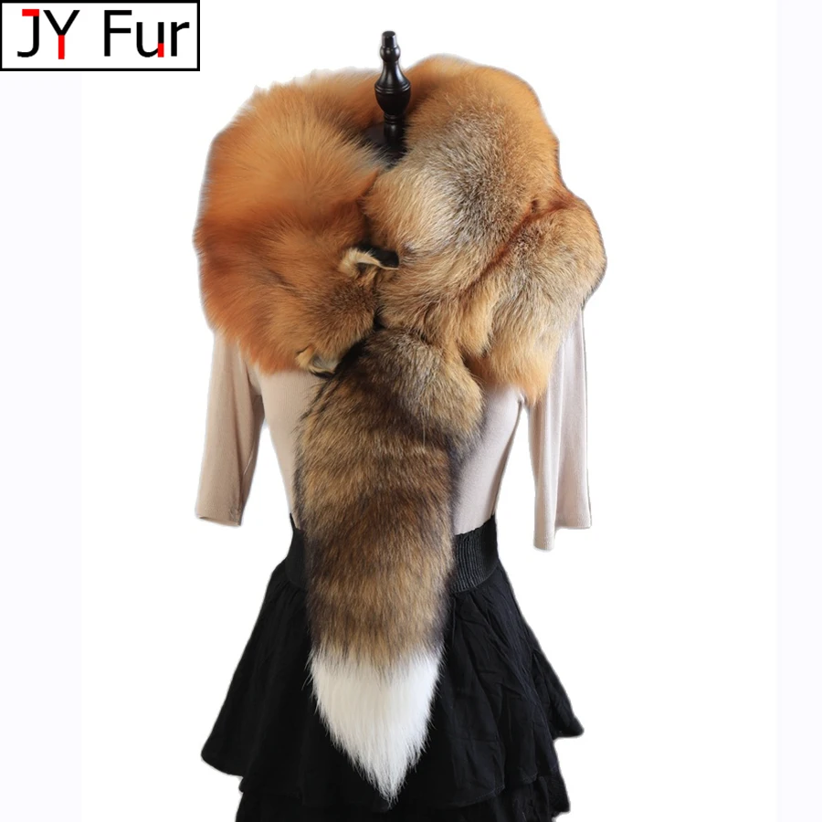 2023 Party Luxury Brand Women Real Winter Fox Fur Scarves Natural One-Piece Fox Fur Collar Warm Soft Real Fox Fur Scarf