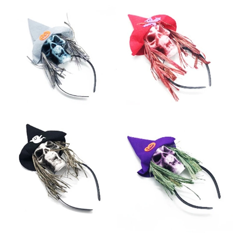

Wacky Skull Headband for Kids Halloween Theme Parties Dark Skeleton Headband with Witch Hat Cosplay Supplies D46A