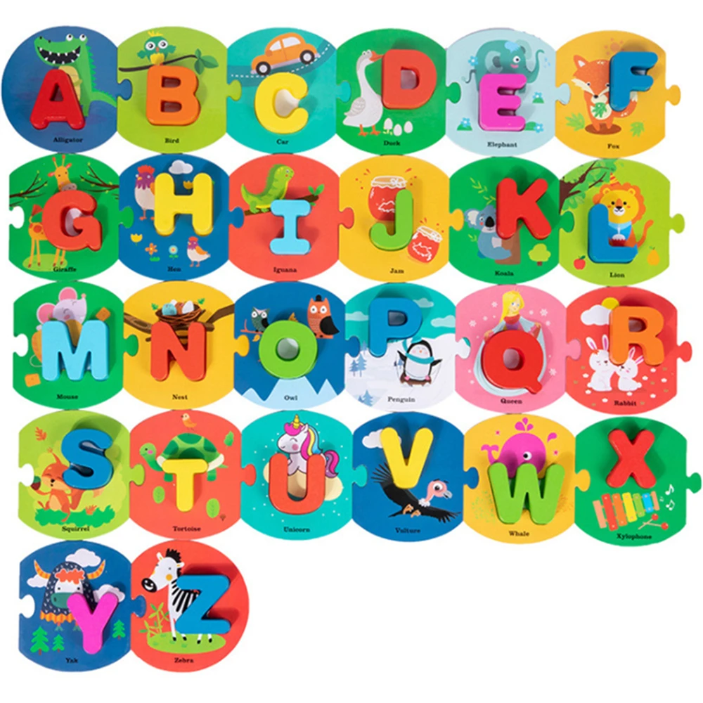 

26Pcs Alphabet Math Toys Wooden Animal Puzzles Cards Early Education Math Toys For Children Preshcool Montessori Learning Gift