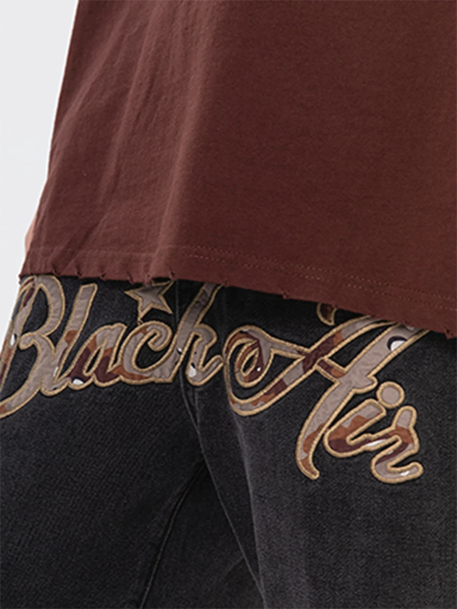 Four Seasons Loose Jeans American Street Print Letter Star Print Men's and Women's Hip-Hop High Street Loose Casual Pants Denim