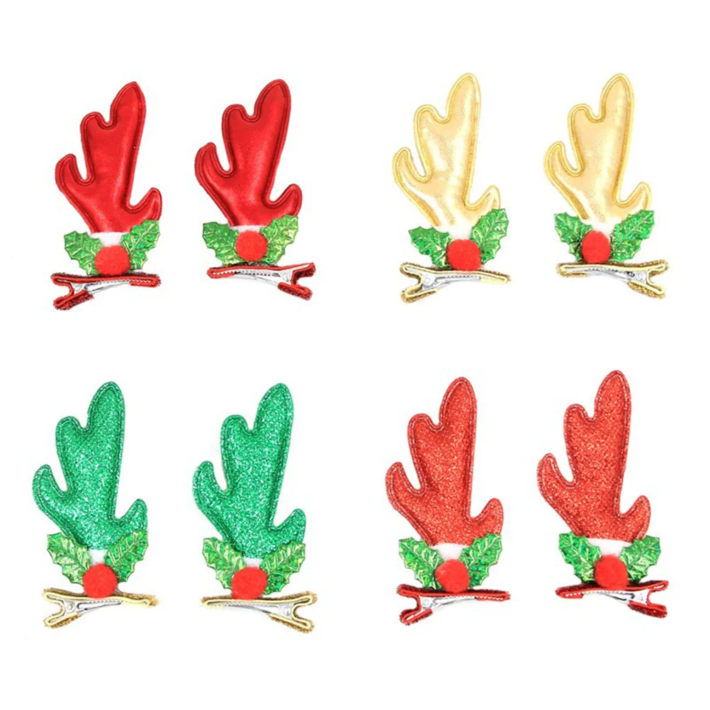 

4 Pairs of Christmas Sequins Hair, 3D Reindeer Hair Barrettes Deer Horn Hair Accessories for Kids Adults