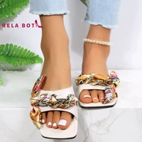 new chain square head silk scarf for summer 2022 ladies low heel sandals for ladies flip flops leather fashion slippers fashion