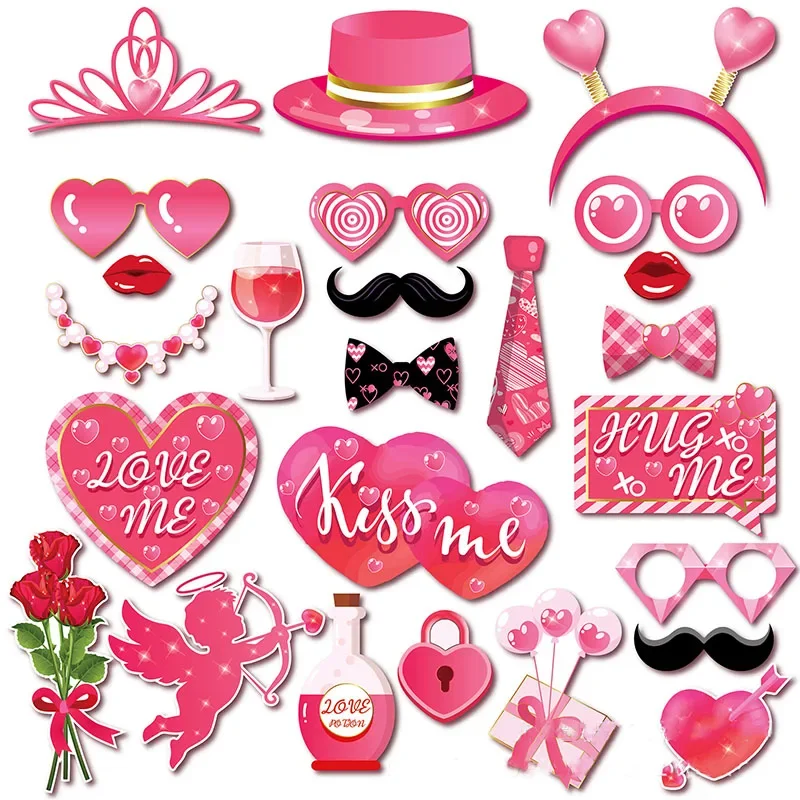 

2024 Pink Valentine Party Photo Booth Props Love Hug Miss Me Happy Valentien's Day Decor For Lovers Cheer Valentine Party DIY