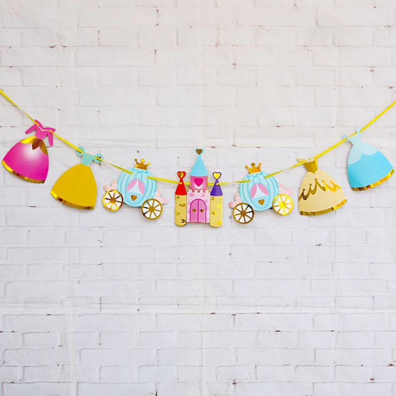 

Castle Princess Birthday Banners Paper Bunting Garland Happy Birthday Party Hanging Decorations Kids Favors Baby Shower Supplies