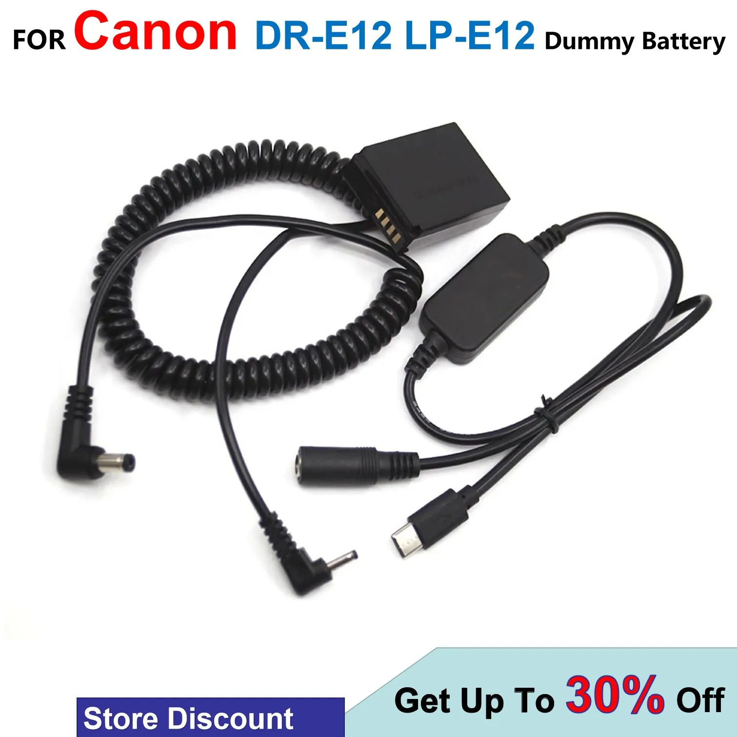 

DR-E12 Dummy Battery LP-E12 DC Coupler + USB Type C PD Charger Spring Power Cable For Canon EOS M M2 M10 M50 M100 M200 M50 Camer