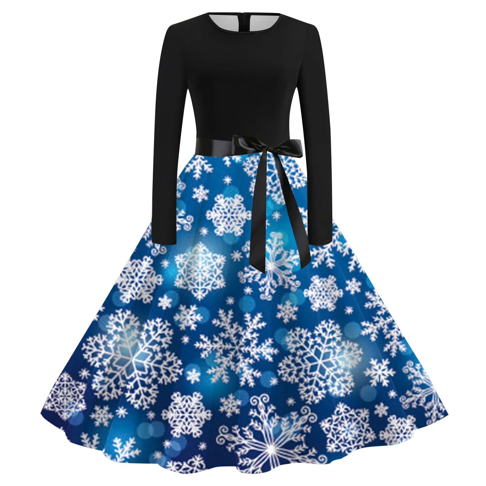 

Женское винтажное платье-качели средней длины, с круглым вырезом и длинным рукавом