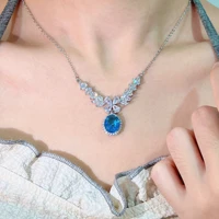 foydjew 2022 new angel wings necklaces luxury simulated sea blue topaz stone pendant necklace for women daily wear accessories