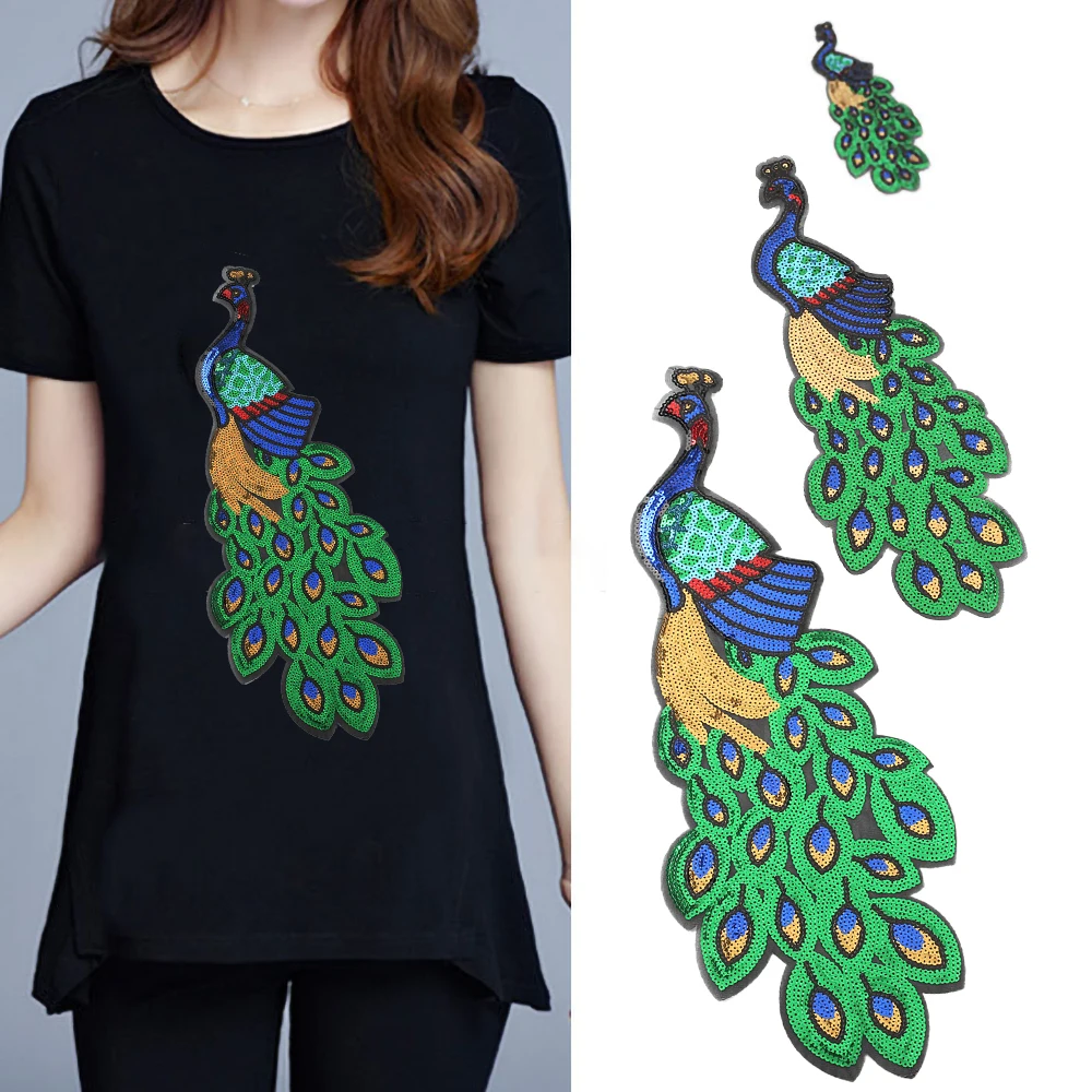 

Sequin Peacock Embroidery Patches Lace Sewing Fabric Dress Decoration Stickers Animals Appliques Iron-On Transfer for Clothes