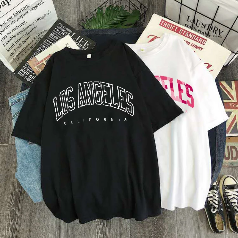 

Fashion Los Angeles Letter Print Short Sleeve Casual T Shirts Women Graphic Tee Shirts Summer Streetwear Tops Oversized T Shirt