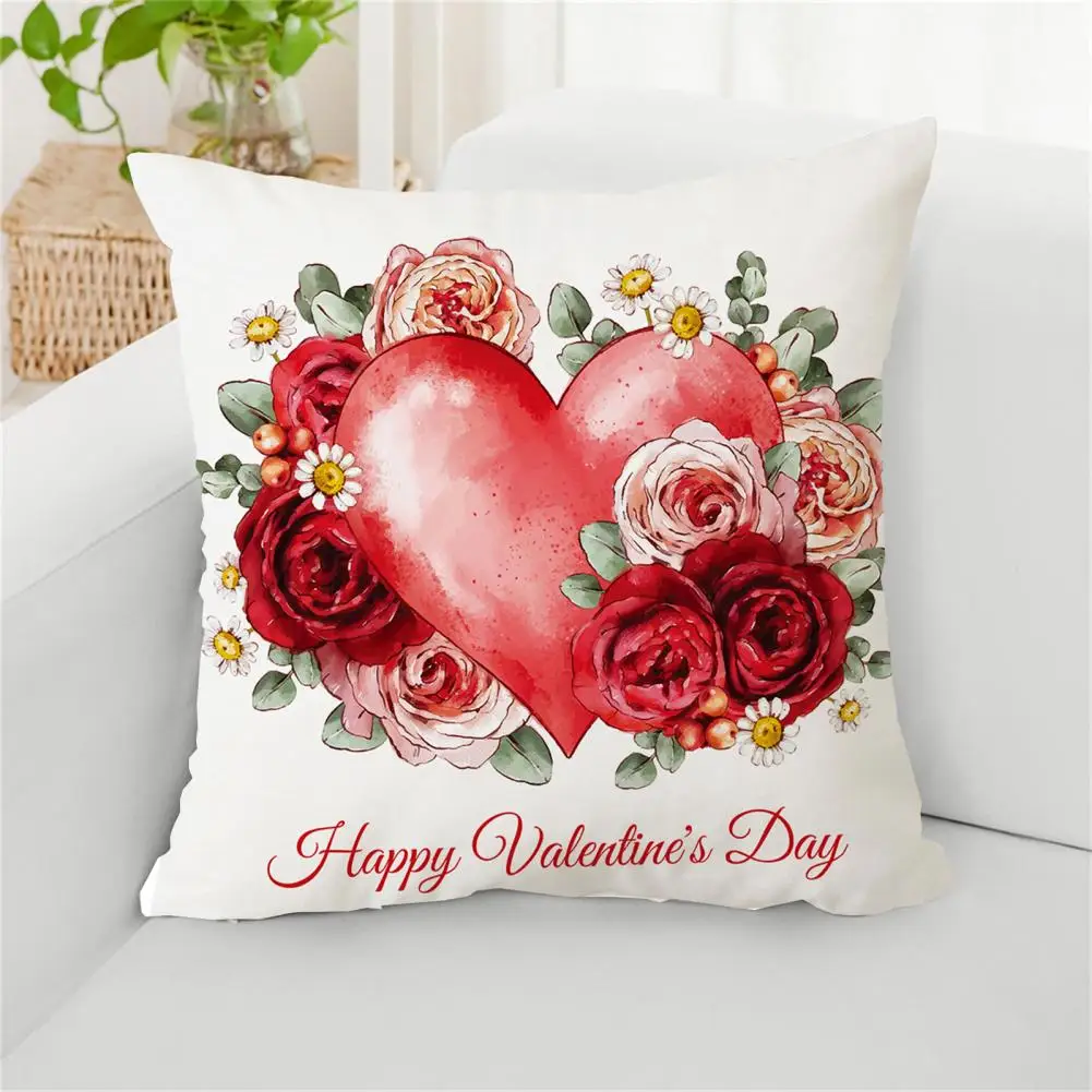 

Cushion Cover Pillow Cover Flower Pattern Polyester Throw Pillow Happy Valentine's Day Cushion Case