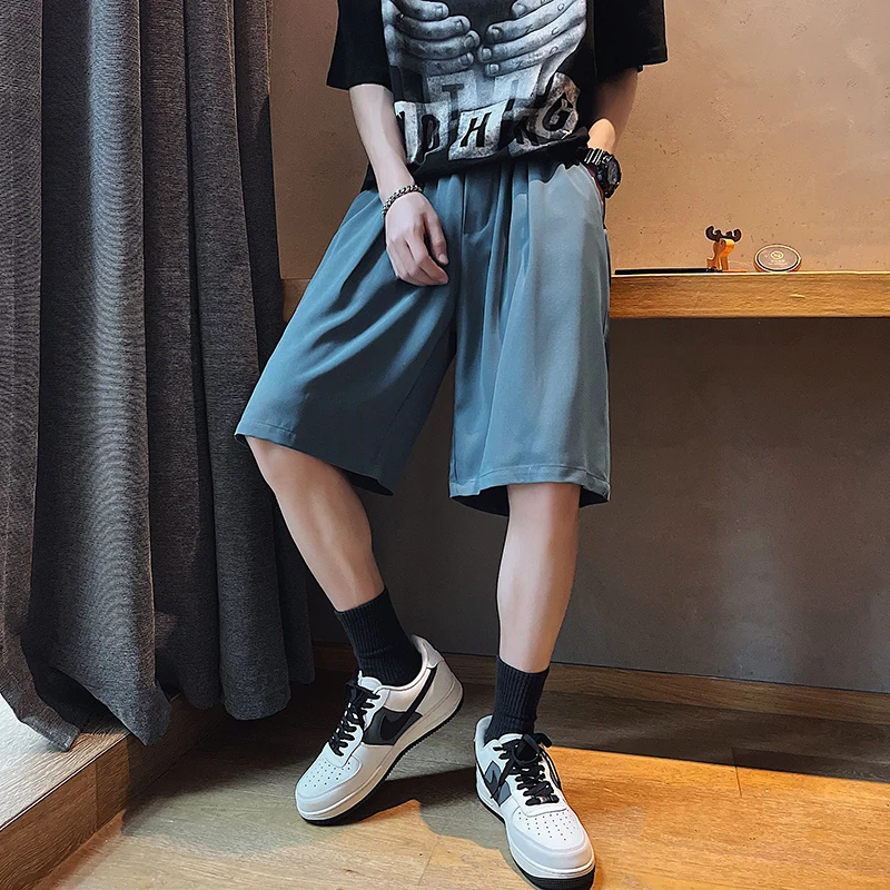 

5 Colors Ice Silk Casual Shorts For Mens Wide-leg Straight Pants Oversize Loose Street Trend Sports 5-point Overalls Summer Thin