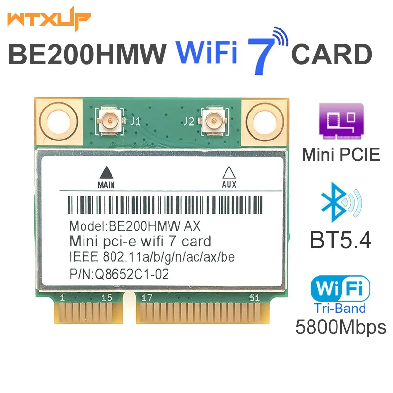 BE200HMW mini pci-e WIFI 7 Сетевая карта Bluetooth 5 4 Tri Band 2 4G/5G/6GHz 8774 Мбит/с Беспроводной адаптер