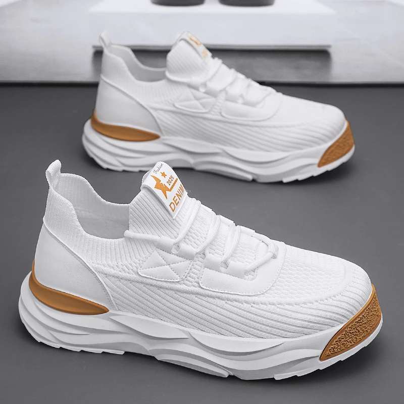 Кроссовки мужские летающие повседневная спортивная обувь круглый носок дышащие